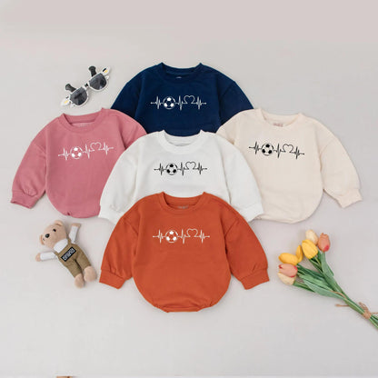 Sporty Soccer Heartbeat Baby Romper Newborn Football Bodysuit Infant Boy Outfit Unique Shower Gift Coming Home Wear Soft Comfortable Cotton