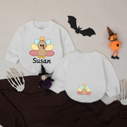 Susan Turkey Baby Romper First Thanksgiving Outfit Custom Name Bodysuit Cute Turkey Design Baby Girl Boy Thanksgiving Gift 135 chars
