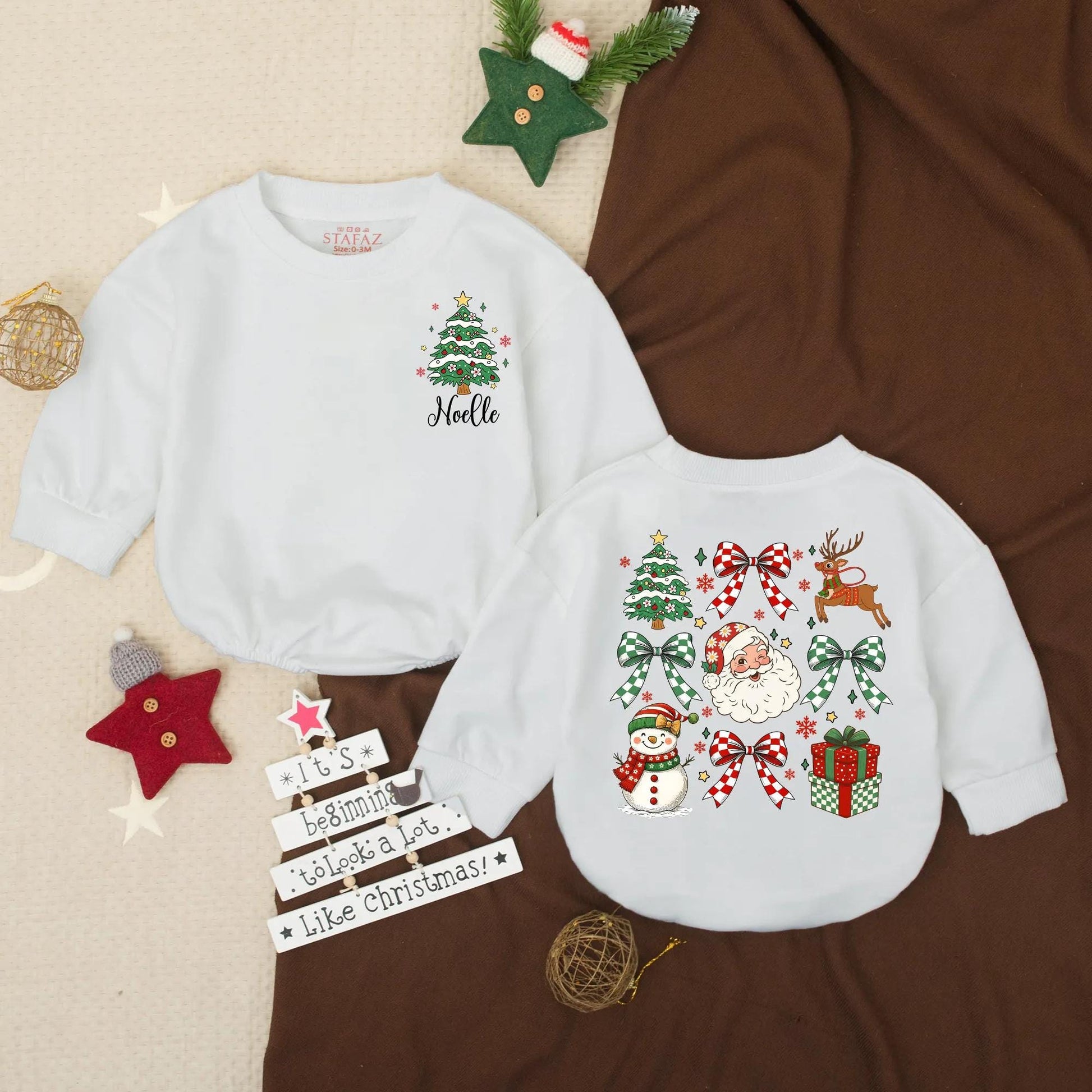 My First Christmas Bubble Romper "Noelle" Tree Baby Outfit Festive Newborn Sweatshirt, Red Car Holiday Romper, Winter Baby Shower Gift Set,137 chars