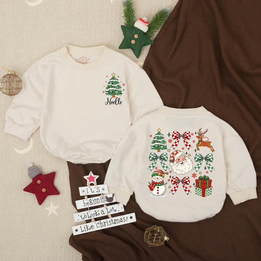 My First Christmas Bubble Romper "Noelle" Tree Baby Outfit Festive Newborn Sweatshirt, Red Car Holiday Romper, Winter Baby Shower Gift Set,137 chars