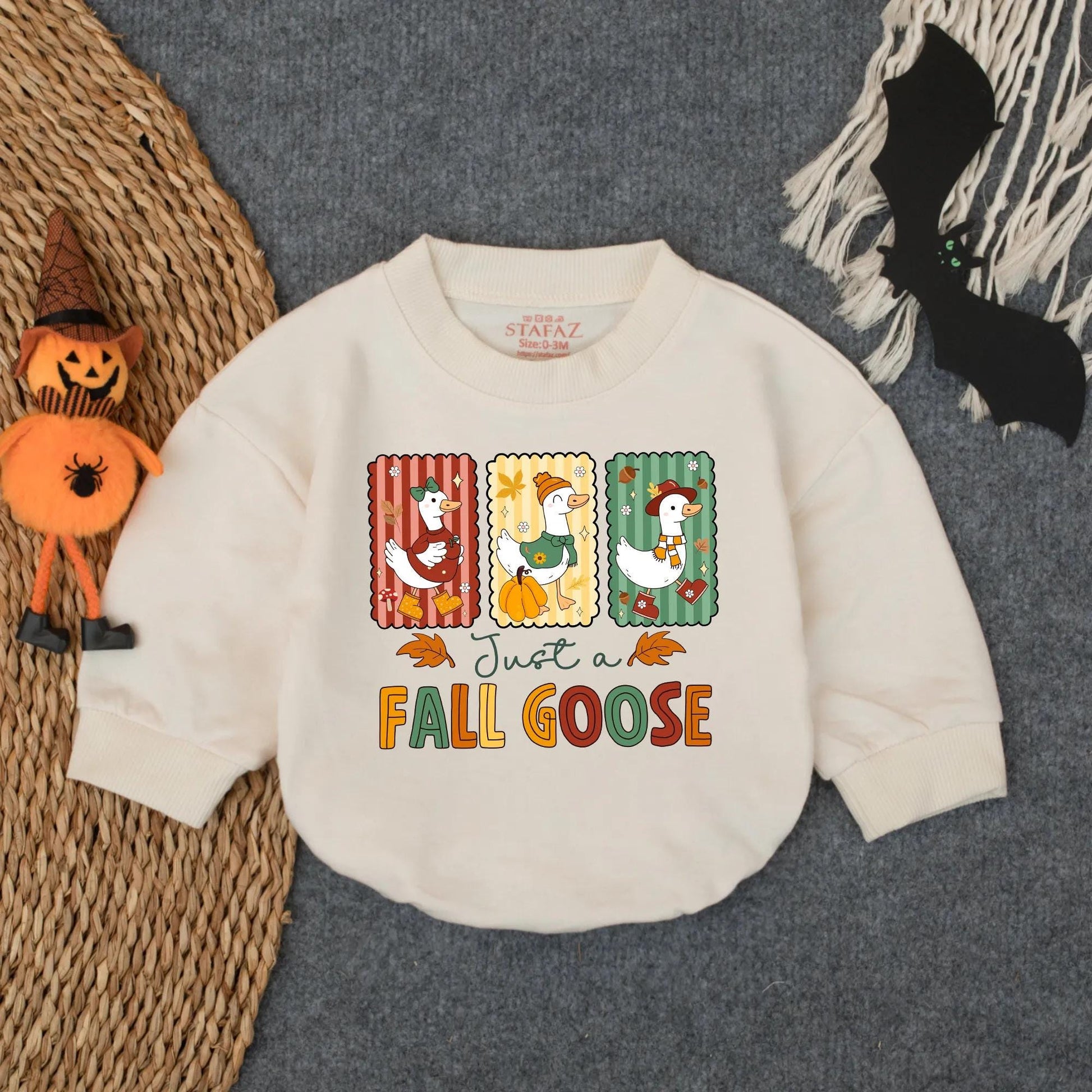 Cute Whimsical Fall Goose Baby Bubble Romper Autumn Infant Girl Outfit Cozy Farm Animal Thanksgiving Toddler Soft Retro Design Gift