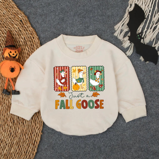 Cute Whimsical Fall Goose Baby Bubble Romper Autumn Infant Girl Outfit Cozy Farm Animal Thanksgiving Toddler Soft Retro Design Gift