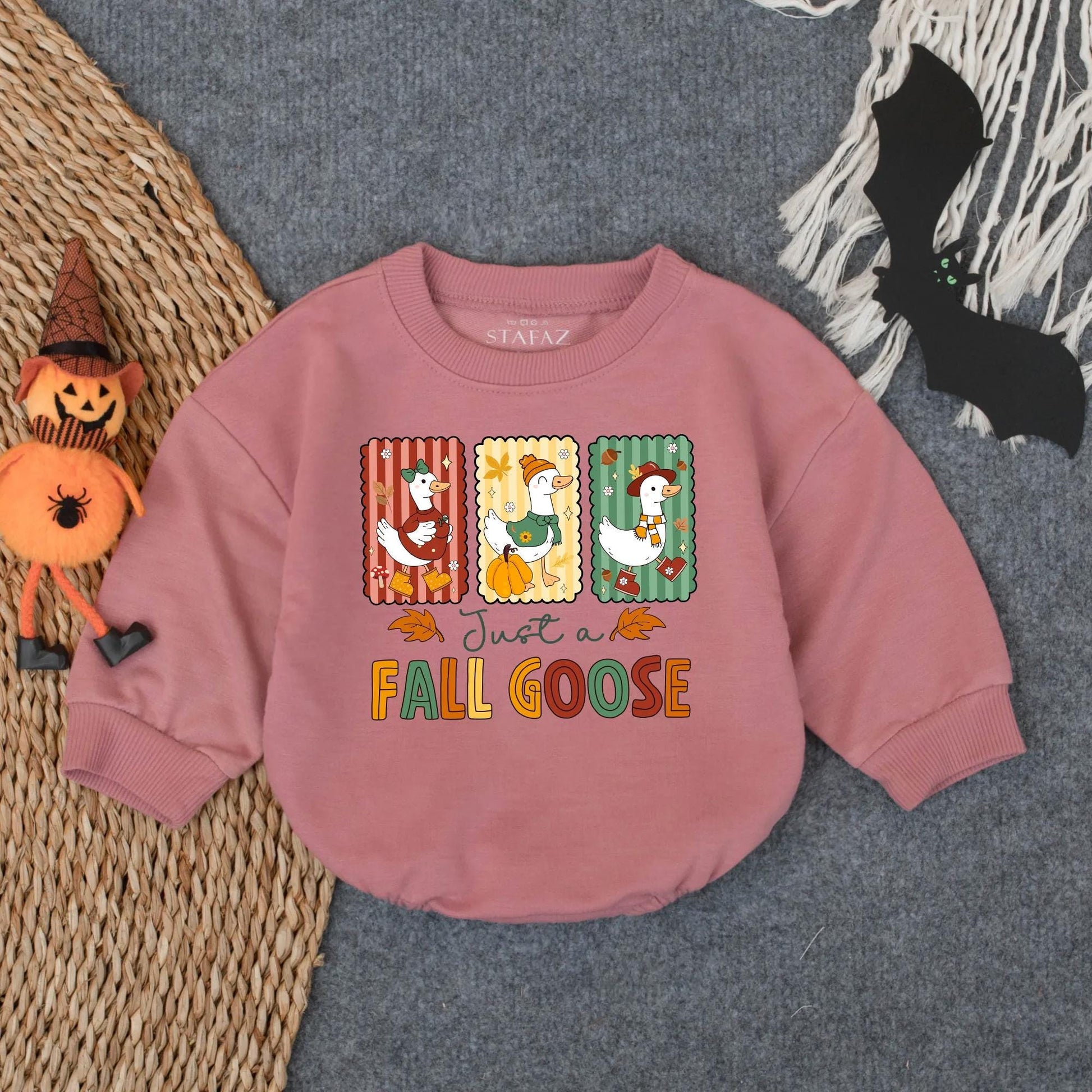 Cute Whimsical Fall Goose Baby Bubble Romper Autumn Infant Girl Outfit Cozy Farm Animal Thanksgiving Toddler Soft Retro Design Gift