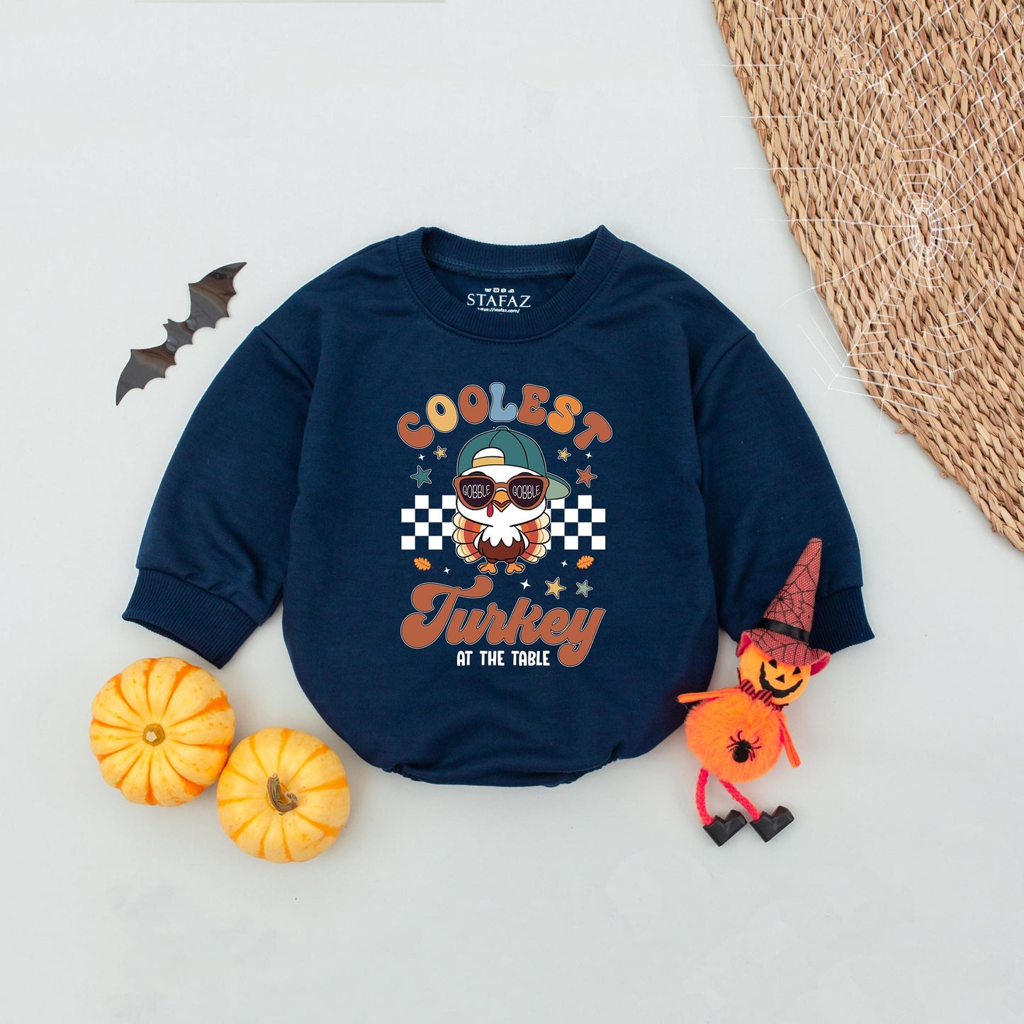 Coolest Turkey at the Table Baby Romper: Funny Thanksgiving Outfit for Baby Boy or Girl, Cute Fall Babysuit, First Thanksgiving Gift