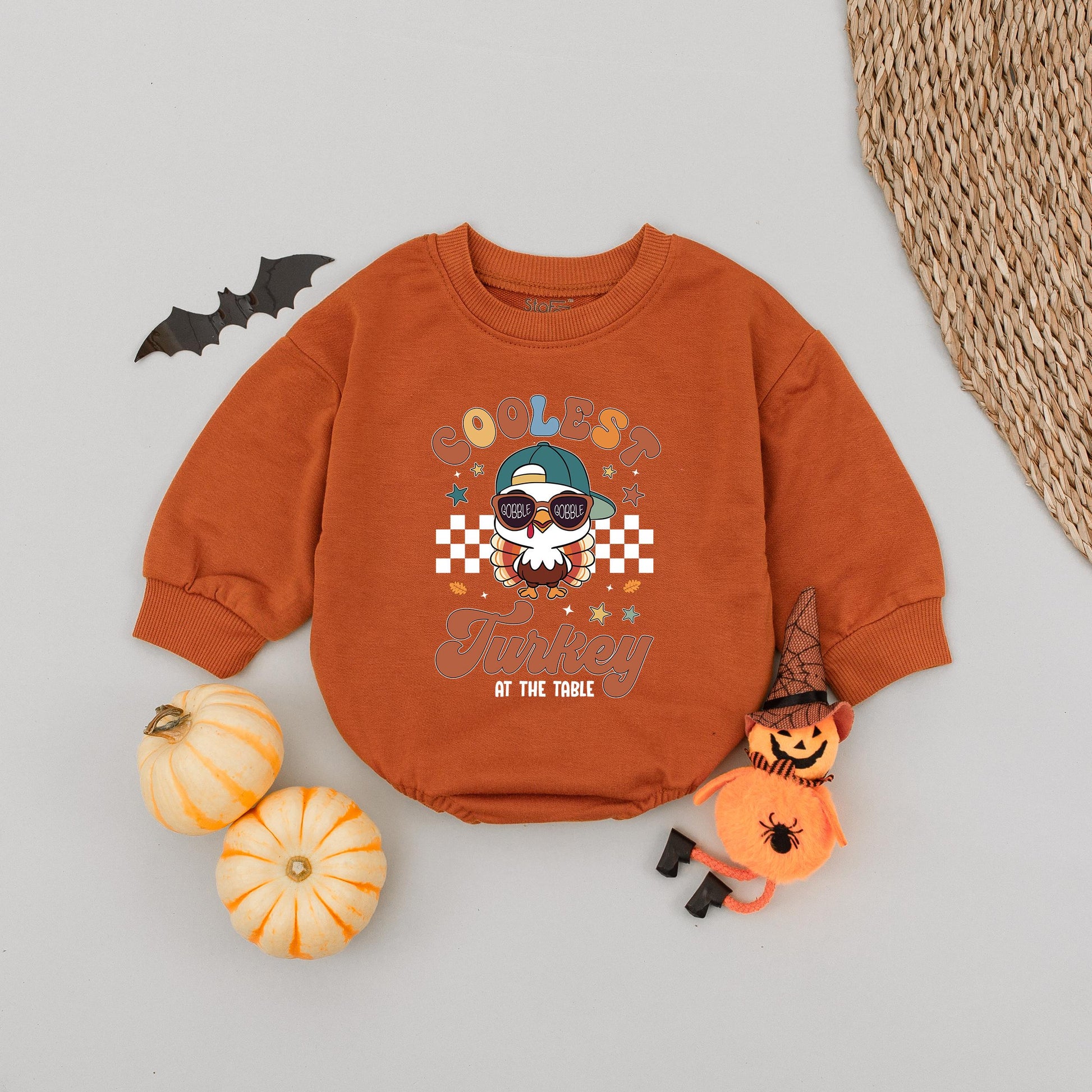 Coolest Turkey at the Table Baby Romper: Funny Thanksgiving Outfit for Baby Boy or Girl, Cute Fall Babysuit, First Thanksgiving Gift