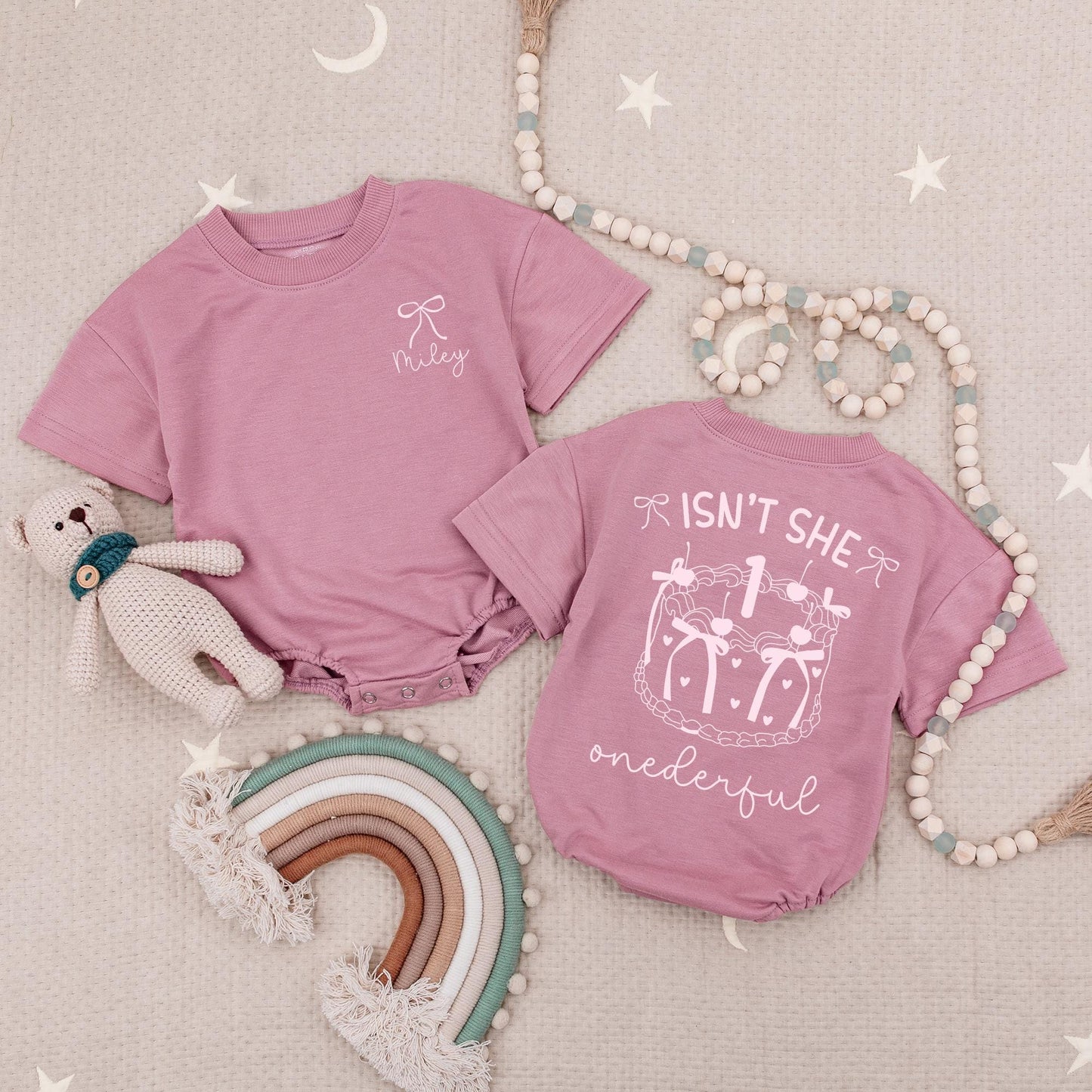 Girls Just Wanna Be One 1st Birthday Romper for Baby Girl, Isn't She Onederful Pink Bubble Outfit with Cute Bow Design Toddler First Birthday Party Celebration Gift