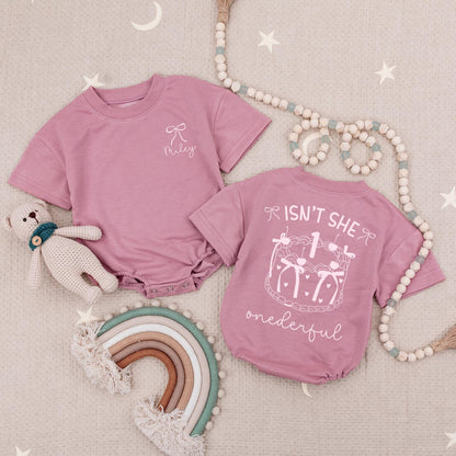 Girls Just Wanna Be One 1st Birthday Romper for Baby Girl, Isn't She Onederful Pink Bubble Outfit with Cute Bow Design Toddler First Birthday Party Celebration Gift