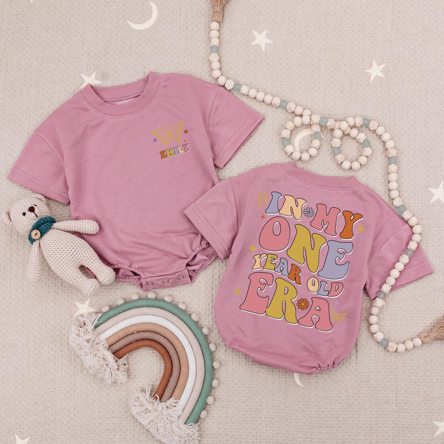 Personalized Name One Year Old Era Baby Romper for First Birthday Celebration Outfit Baby Girl or Boy Bodysuit Soft Cotton Cute Gift Idea
