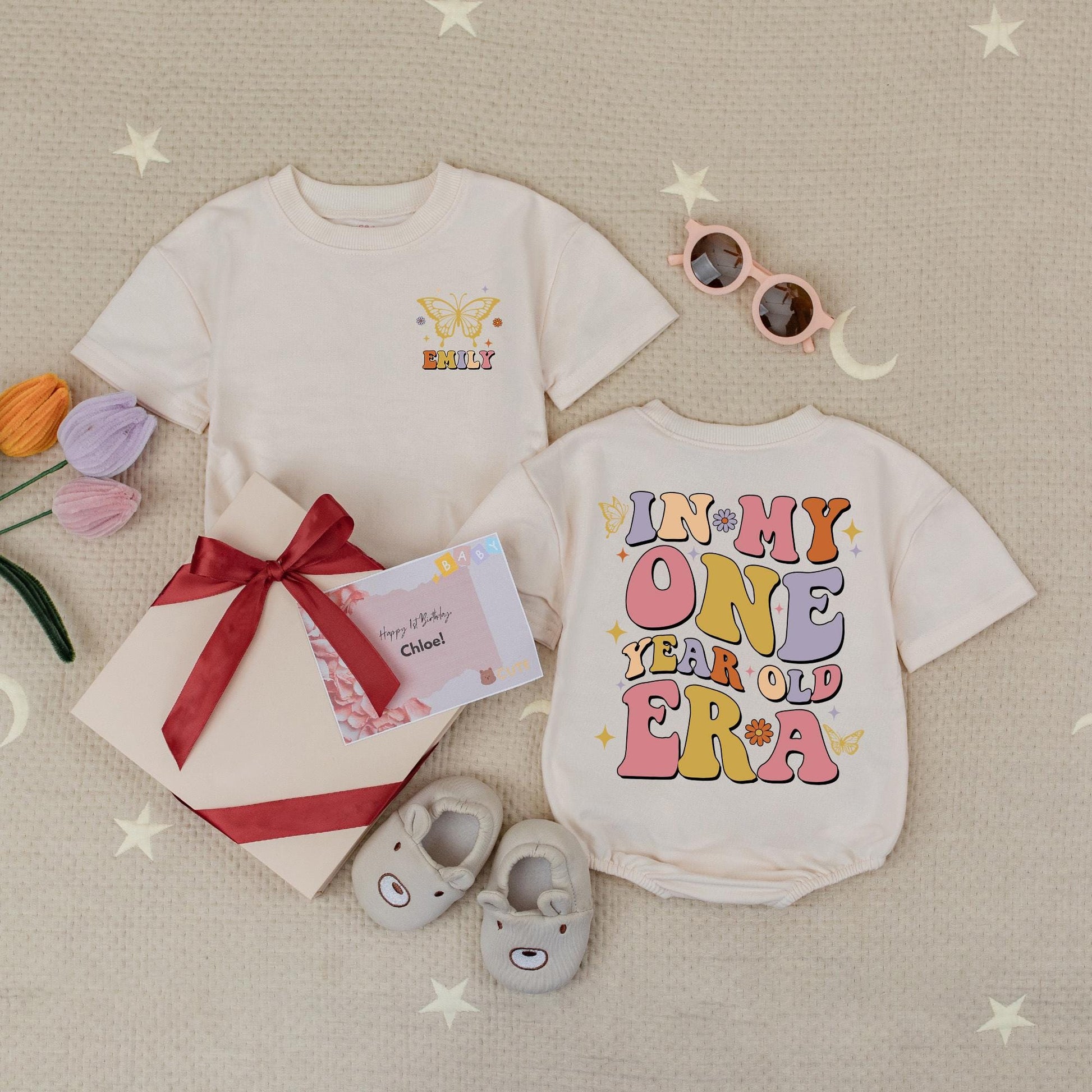 Personalized Name One Year Old Era Baby Romper for First Birthday Celebration Outfit Baby Girl or Boy Bodysuit Soft Cotton Cute Gift Idea