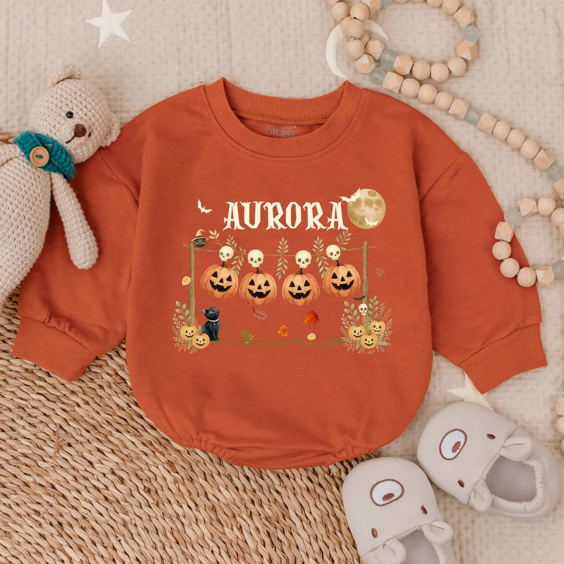Customized Spooky Halloween Horror Bubble Romper Creepy Baby Toddler Outfit Scary Boy Girl Costume First Fall Season Gift