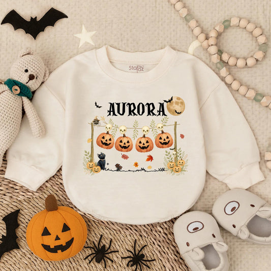 Customized Spooky Halloween Horror Bubble Romper Creepy Baby Toddler Outfit Scary Boy Girl Costume First Fall Season Gift
