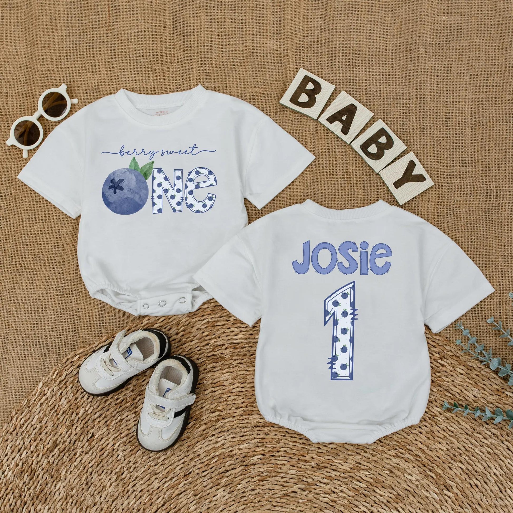 Personalized Sweet One Blueberry Baby Girl First Birthday Romper Outfit for Cake Smash Summer Party Bodysuit Gift