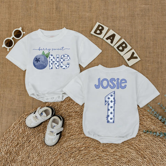 Personalized Sweet One Blueberry Baby Girl First Birthday Romper Outfit for Cake Smash Summer Party Bodysuit Gift