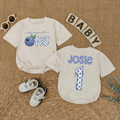 Personalized Sweet One Blueberry Baby Girl First Birthday Romper Outfit for Cake Smash Summer Party Bodysuit Gift