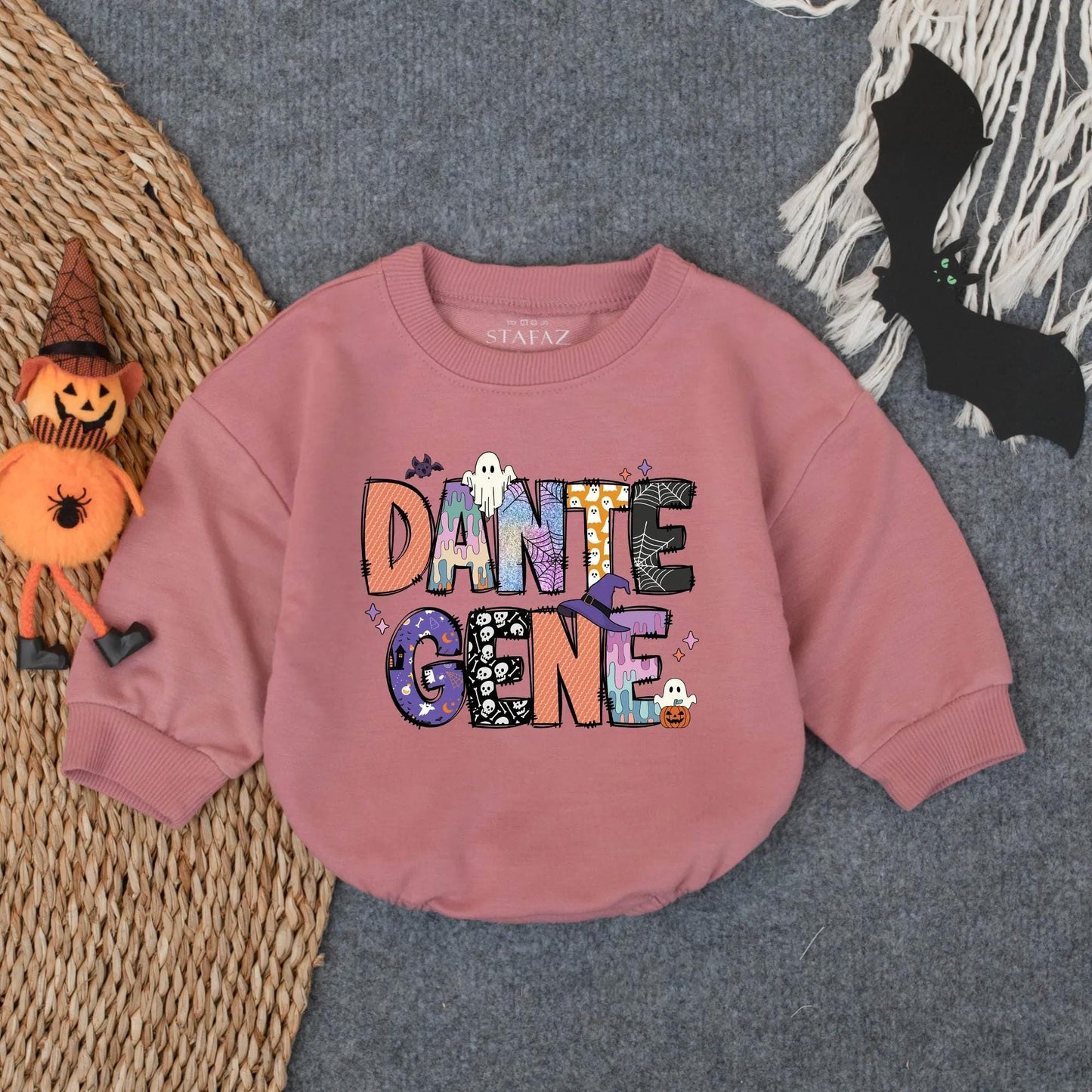 Personalized Baby Name Halloween Romper First Halloween Bodysuit Custom Retro Baby Outfit Gift Boy Girl