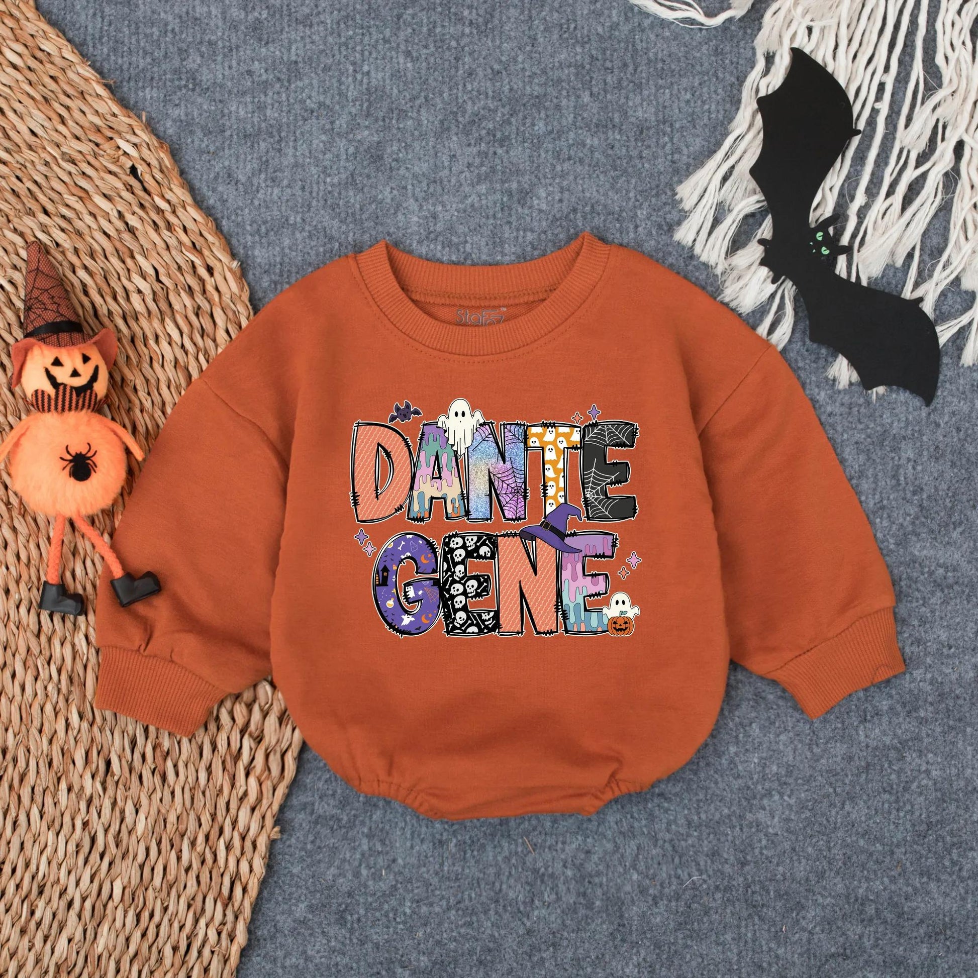 Personalized Baby Name Halloween Romper First Halloween Bodysuit Custom Retro Baby Outfit Gift Boy Girl