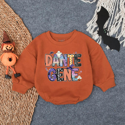 Personalized Baby Name Halloween Romper First Halloween Bodysuit Custom Retro Baby Outfit Gift Boy Girl