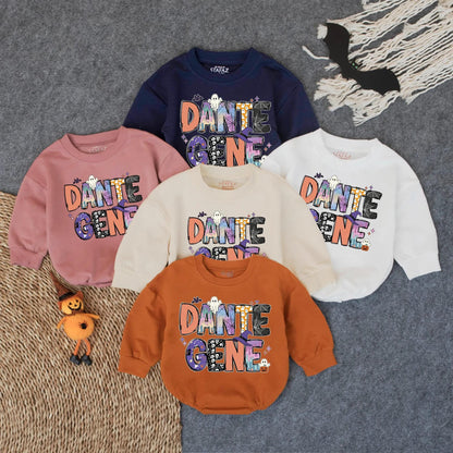 Personalized Baby Name Halloween Romper First Halloween Bodysuit Custom Retro Baby Outfit Gift Boy Girl