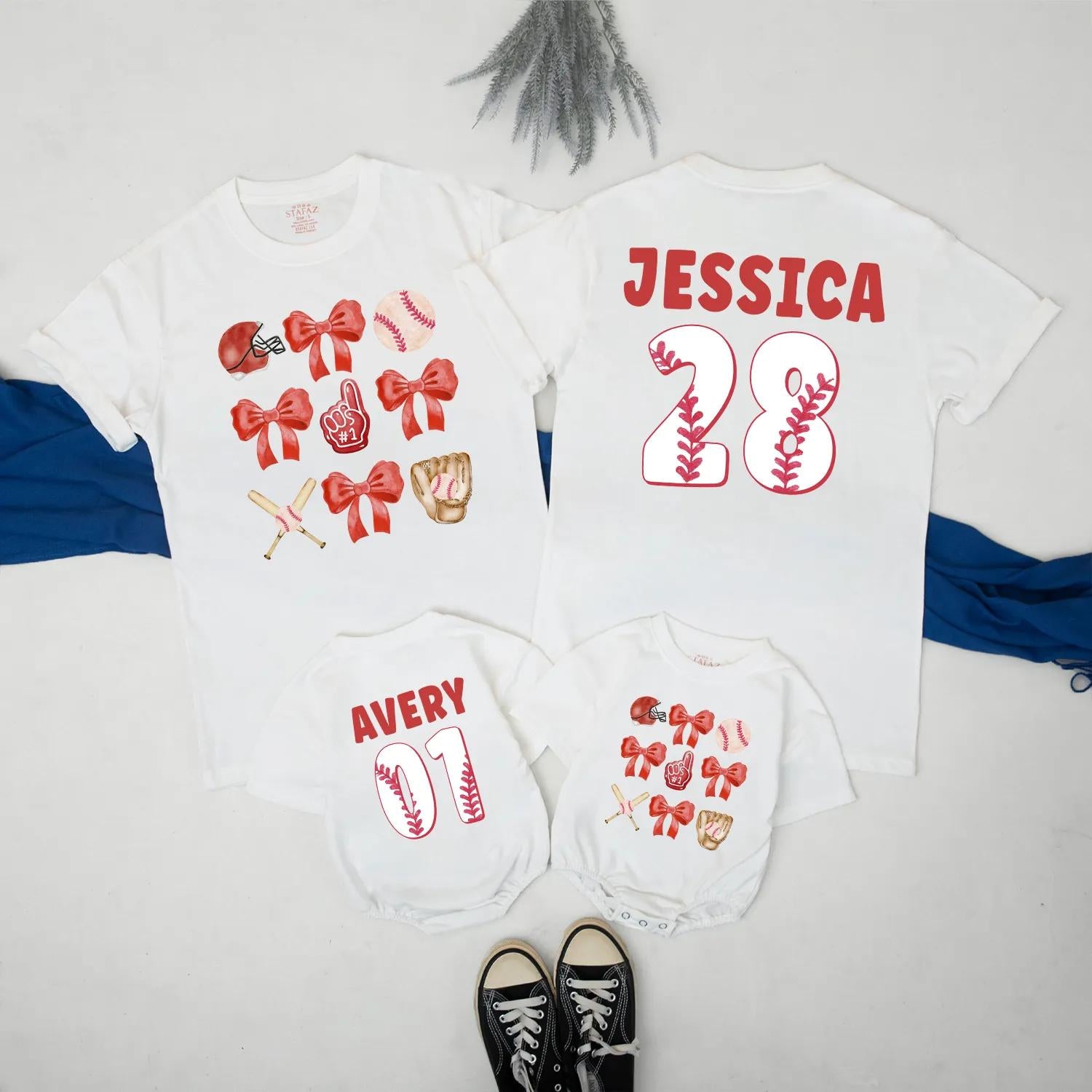 Custom Baseball Mom and Baby Matching Tees Personalized Name and Number Baseball Game Day Outfits