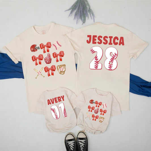 Custom Baseball Mom and Baby Matching Tees Personalized Name and Number Baseball Game Day Outfits