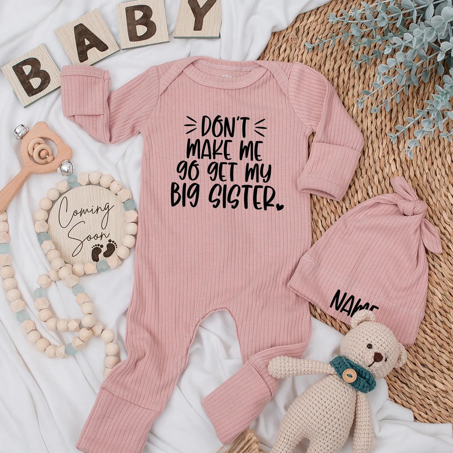Don't Make Me Go Get My Big Sister Baby Bodysuit Cute Newborn Outfit Little Sister Sibling Romper Funny Gift