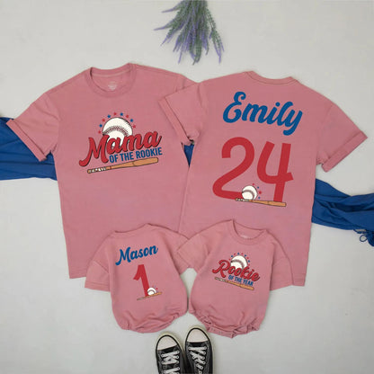Matching Rookie of the Year Baseball Family Shirts, Custom Name & Number for Mom, Baby & Toddler's 1st Birthday! Baseball Season Ready