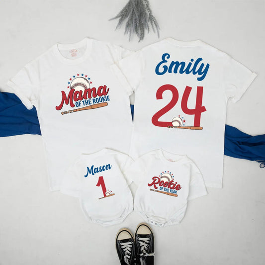 Matching Rookie of the Year Baseball Family Shirts, Custom Name & Number for Mom, Baby & Toddler's 1st Birthday! Baseball Season Ready
