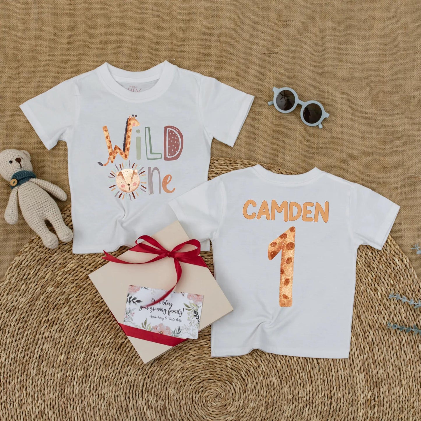 Personalized Wild One Safari Baby Romper, Jungle Animals 1st Birthday Outfit, Custom Name Bodysuit for Boy or Girl, Zoo Party Gift (137 chars)