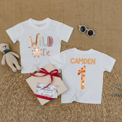 Personalized Wild One Safari Baby Romper, Jungle Animals 1st Birthday Outfit, Custom Name Bodysuit for Boy or Girl, Zoo Party Gift (137 chars)