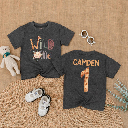 Personalized Wild One Safari Baby Romper, Jungle Animals 1st Birthday Outfit, Custom Name Bodysuit for Boy or Girl, Zoo Party Gift (137 chars)