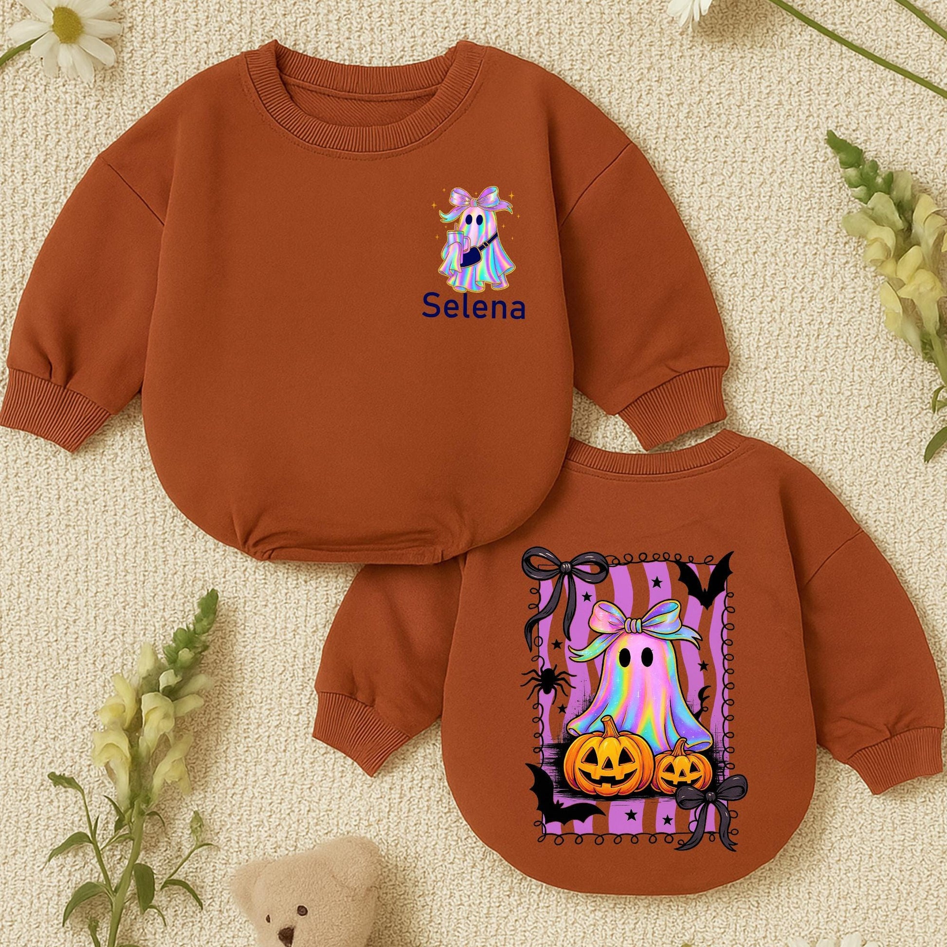 Personalized Shimmering Ghost Romper & Family Halloween Sweatshirt Set, Iridescent Baby Outfit, Mommy & Me, Cute Spooky Fall, Custom
