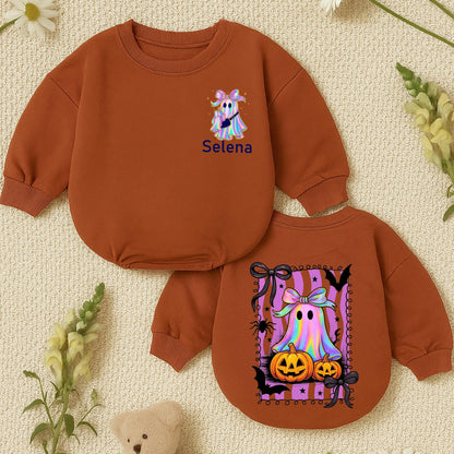 Personalized Shimmering Ghost Romper & Family Halloween Sweatshirt Set, Iridescent Baby Outfit, Mommy & Me, Cute Spooky Fall, Custom