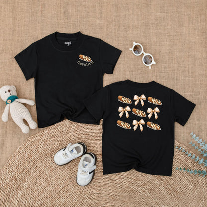 Little Cannoli Baby Romper Personalized with Name, Cute Italian Food Bodysuit, Whimsical Pastry Newborn Outfit, Shower Gift with Bows, 138