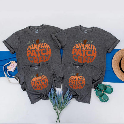 Matching Family Pumpkin Patch Crew Shirts Retro Vintage Fall Design Orange Brown Green Vines for Kids Toddler Little Pumpkin Autumn Holiday Gift