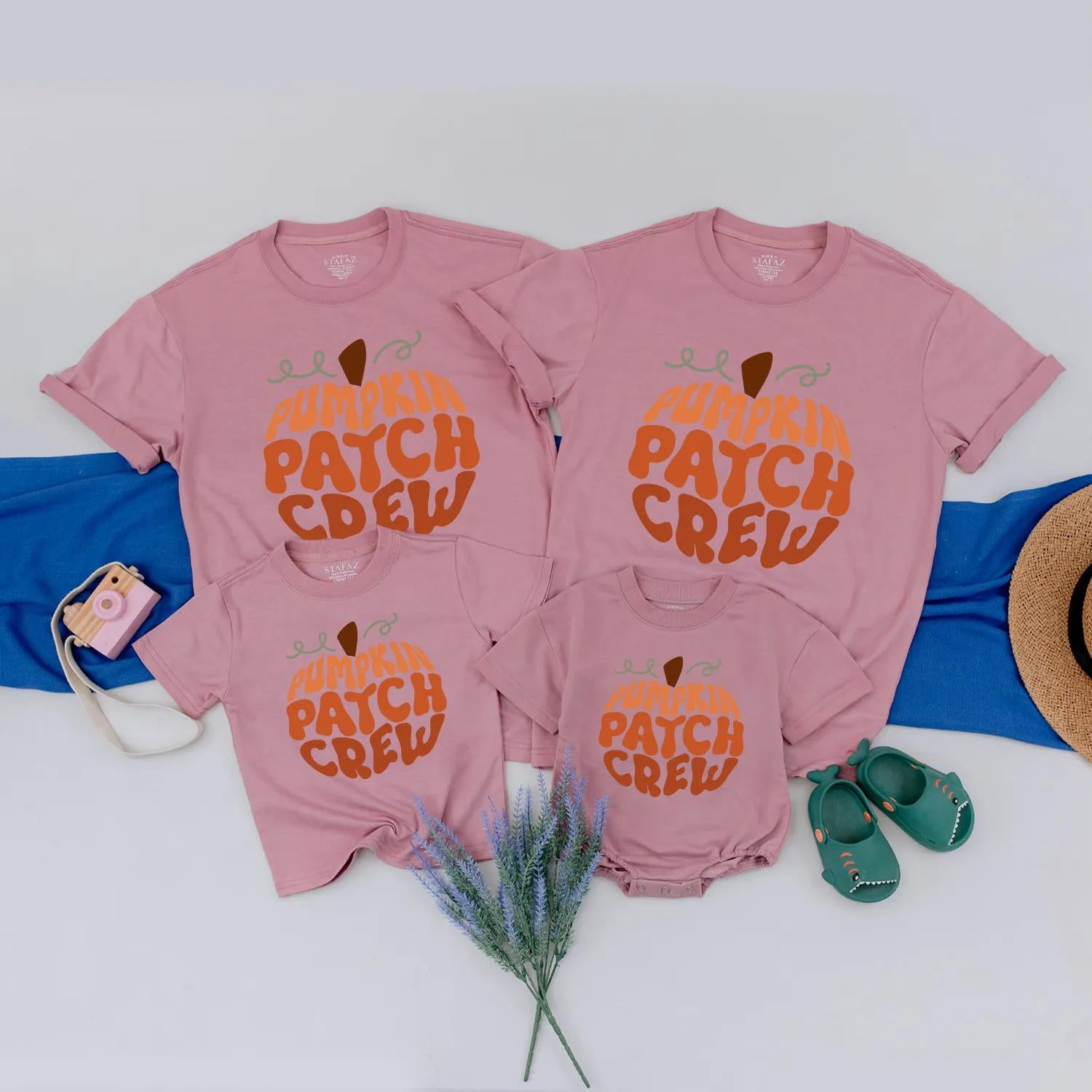 Matching Family Pumpkin Patch Crew Shirts Retro Vintage Fall Design Orange Brown Green Vines for Kids Toddler Little Pumpkin Autumn Holiday Gift