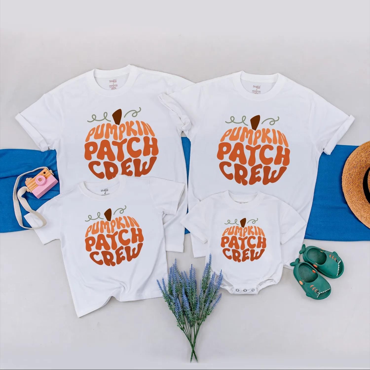 Matching Family Pumpkin Patch Crew Shirts Retro Vintage Fall Design Orange Brown Green Vines for Kids Toddler Little Pumpkin Autumn Holiday Gift