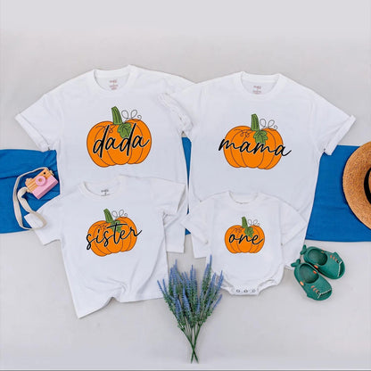 Little Pumpkin is One Fall Birthday Shirt Cute Orange Pumpkin Design for Baby's 1st Birthday Outfit Family Matching Gift
