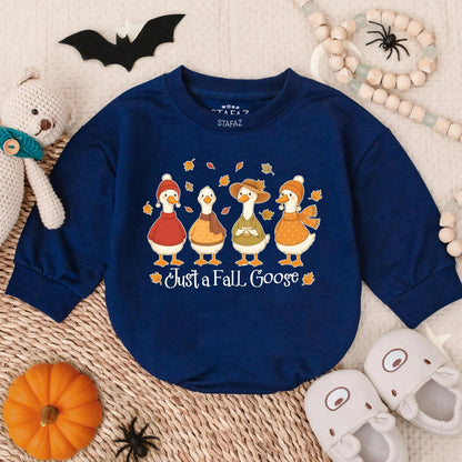 Just a Fall Goose Bubble Romper for Baby Girl, Autumn Outfit, Thanksgiving Toddler Clothes, Cute Seasonal Farm Design
