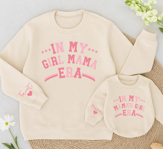 In My Girl Mama Era Matching Sweatshirt Set, Personalized Baby Romper Outfit, Christmas Gift, Mom Daughter Clothes, Girl Mama Gift, Faunt Heart Sleeve (139)