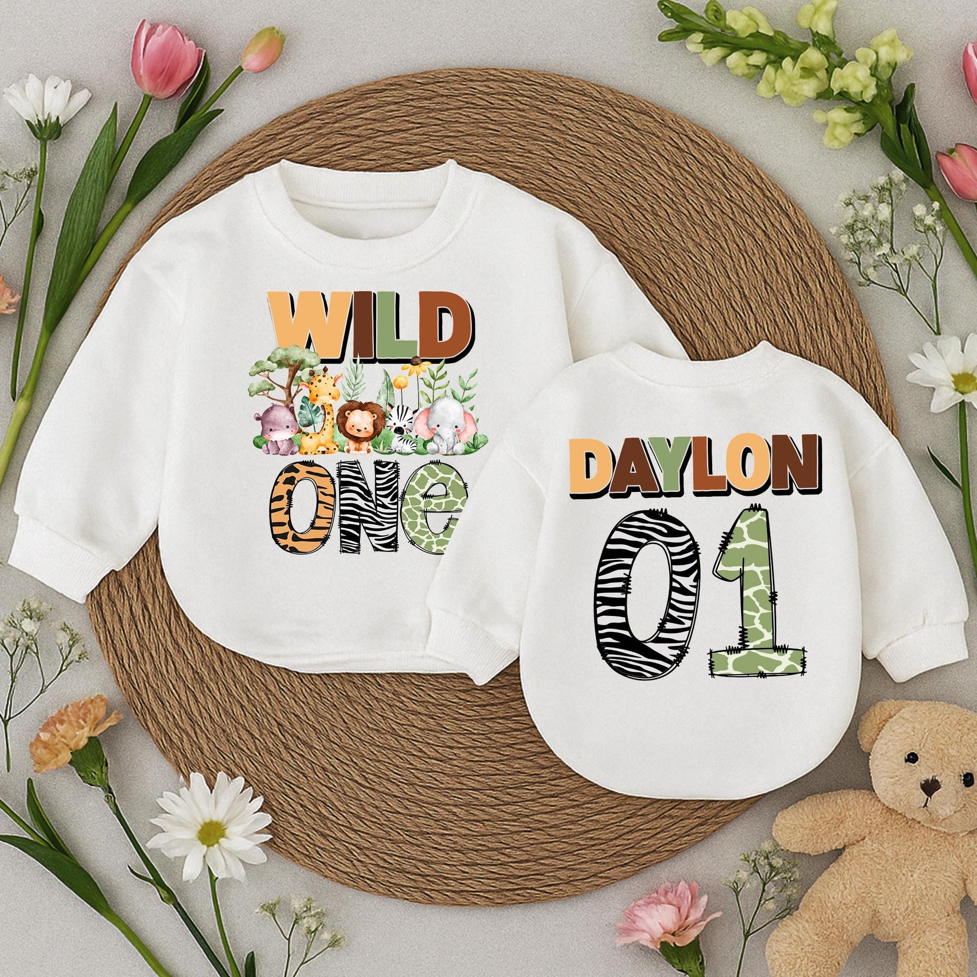 Wild One Safari Birthday Romper Personalized Daylon 01 Jungle Animals Baby Toddler Outfit First Birthday Boy Girl Gift