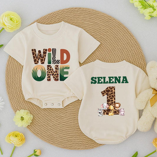 Custom Wild One Safari Birthday Outfit Baby Boy "SELENA" Giraffe Print First Birthday Bash Celebration Gift