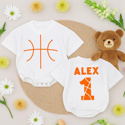 Personalized Basketball Baby Romper Orange Custom Name and Number Game Day Bodysuit for Baby Boy Perfect Basketball Gift