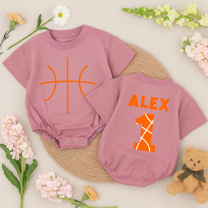 Personalized Basketball Baby Romper Orange Custom Name and Number Game Day Bodysuit for Baby Boy Perfect Basketball Gift