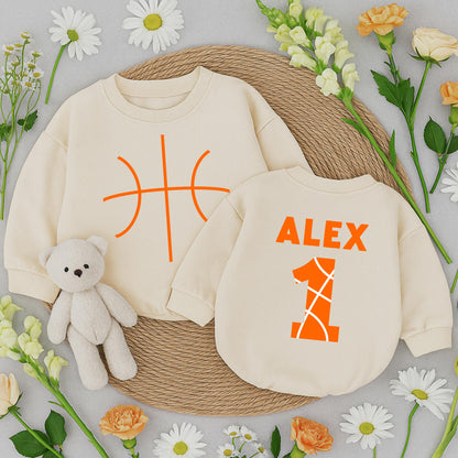 Personalized Basketball Baby Romper Orange Custom Name and Number Game Day Bodysuit for Baby Boy Perfect Basketball Gift