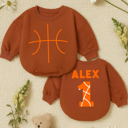 Personalized Basketball Baby Romper Orange Custom Name and Number Game Day Bodysuit for Baby Boy Perfect Basketball Gift