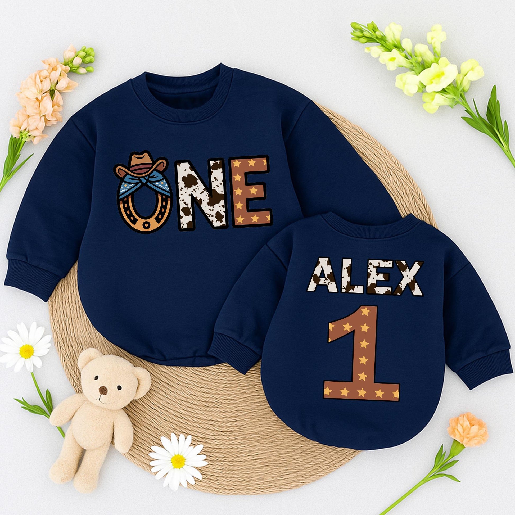 Personalized Cowboy 1st Birthday Outfit Baby Boy Girl One Year Old Western Romper Custom Name Cowhide Print Rodeo Party Clothes Soft Cotton Gift 138 chr
