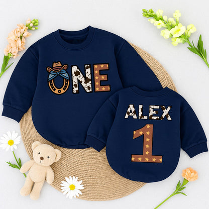 Personalized Cowboy 1st Birthday Outfit Baby Boy Girl One Year Old Western Romper Custom Name Cowhide Print Rodeo Party Clothes Soft Cotton Gift 138 chr