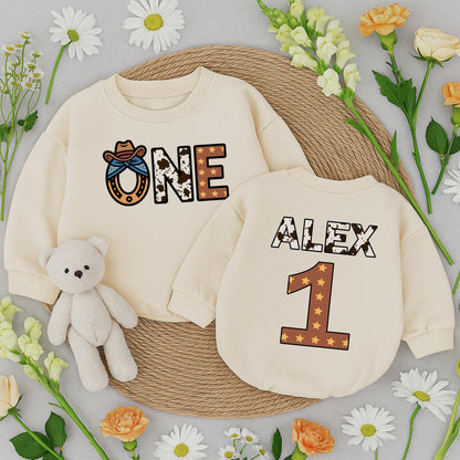 Personalized Cowboy 1st Birthday Outfit Baby Boy Girl One Year Old Western Romper Custom Name Cowhide Print Rodeo Party Clothes Soft Cotton Gift 138 chr