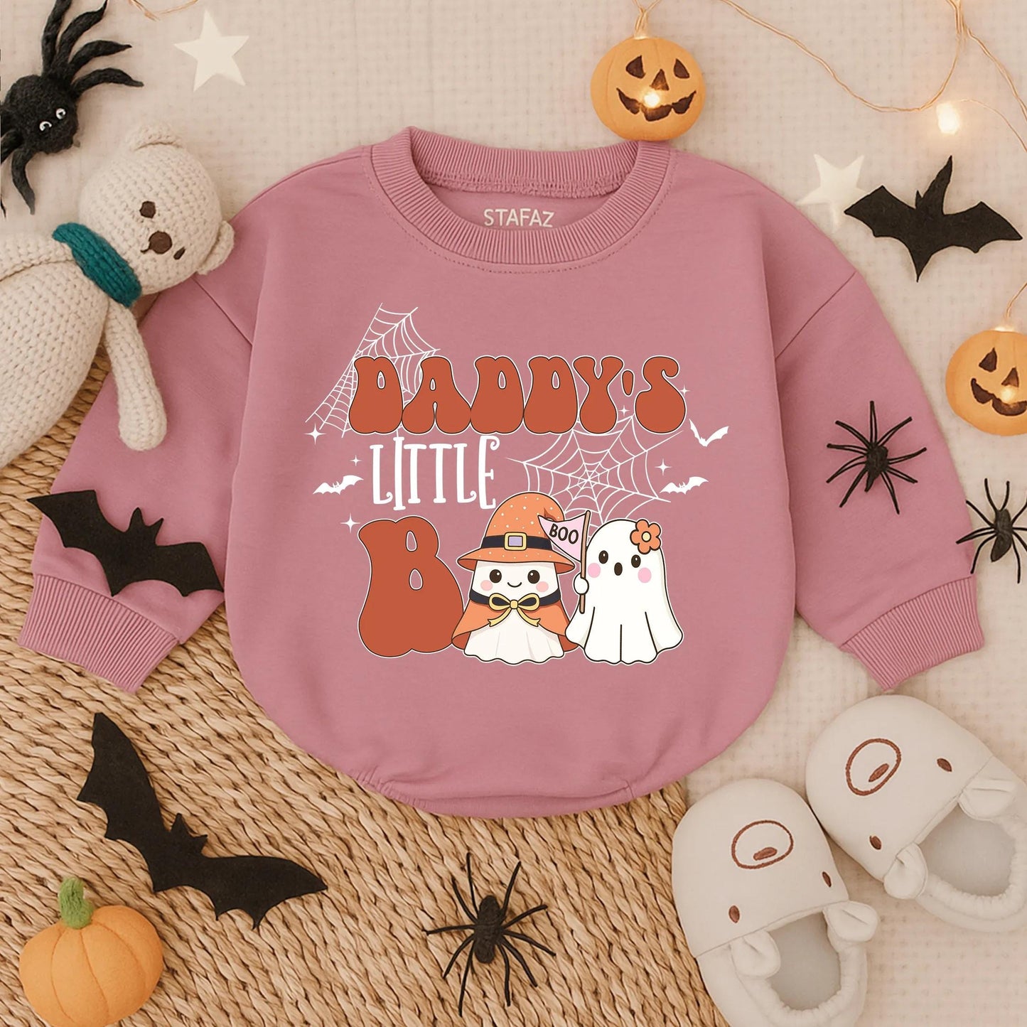 Daddy's Little Boo Bubble Romper Retro Bodysuit Spooky Babe Halloween Outfit Infant First Halloween Ghost Design Comfortable Cotton