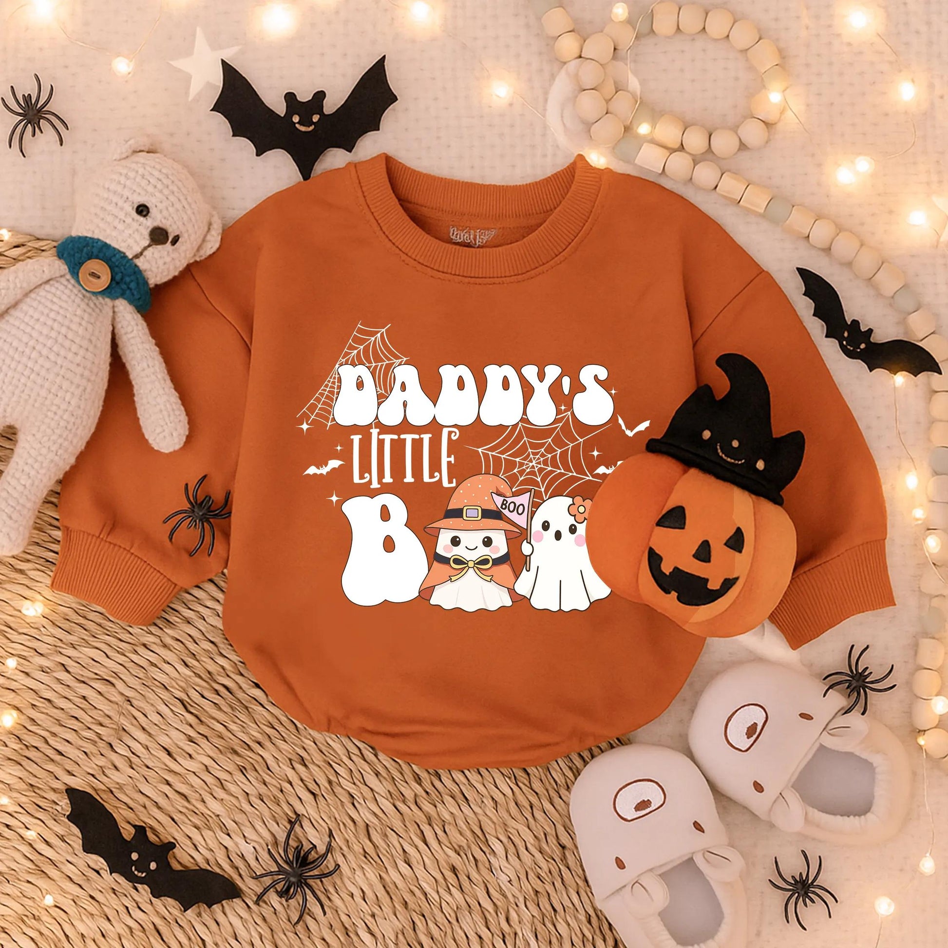 Daddy's Little Boo Bubble Romper Retro Bodysuit Spooky Babe Halloween Outfit Infant First Halloween Ghost Design Comfortable Cotton